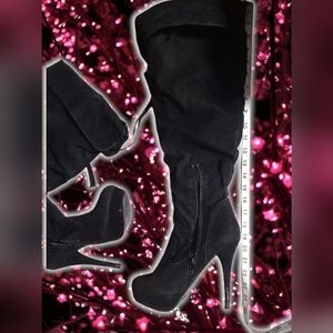 Black suede platform stiletto thick high boots